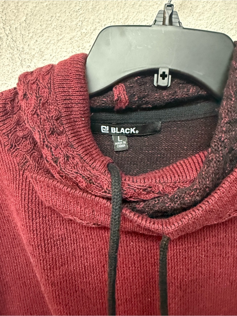 Black Men's Maroon Crewneck Hoodie Sweater - Picture 2 of 4